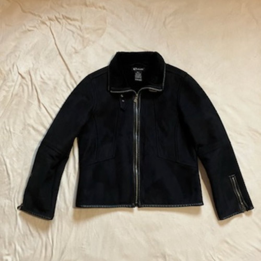 e studio black faux suede jacket size L